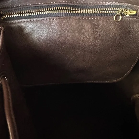 100% Leather Large M LONDON Vintage Backpack Maroon/Brown, Suede Interior Bag - Picture 6 of 13